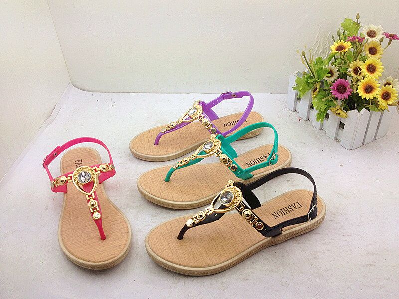 PVC strap with gold decoration elegant PCU sandals
